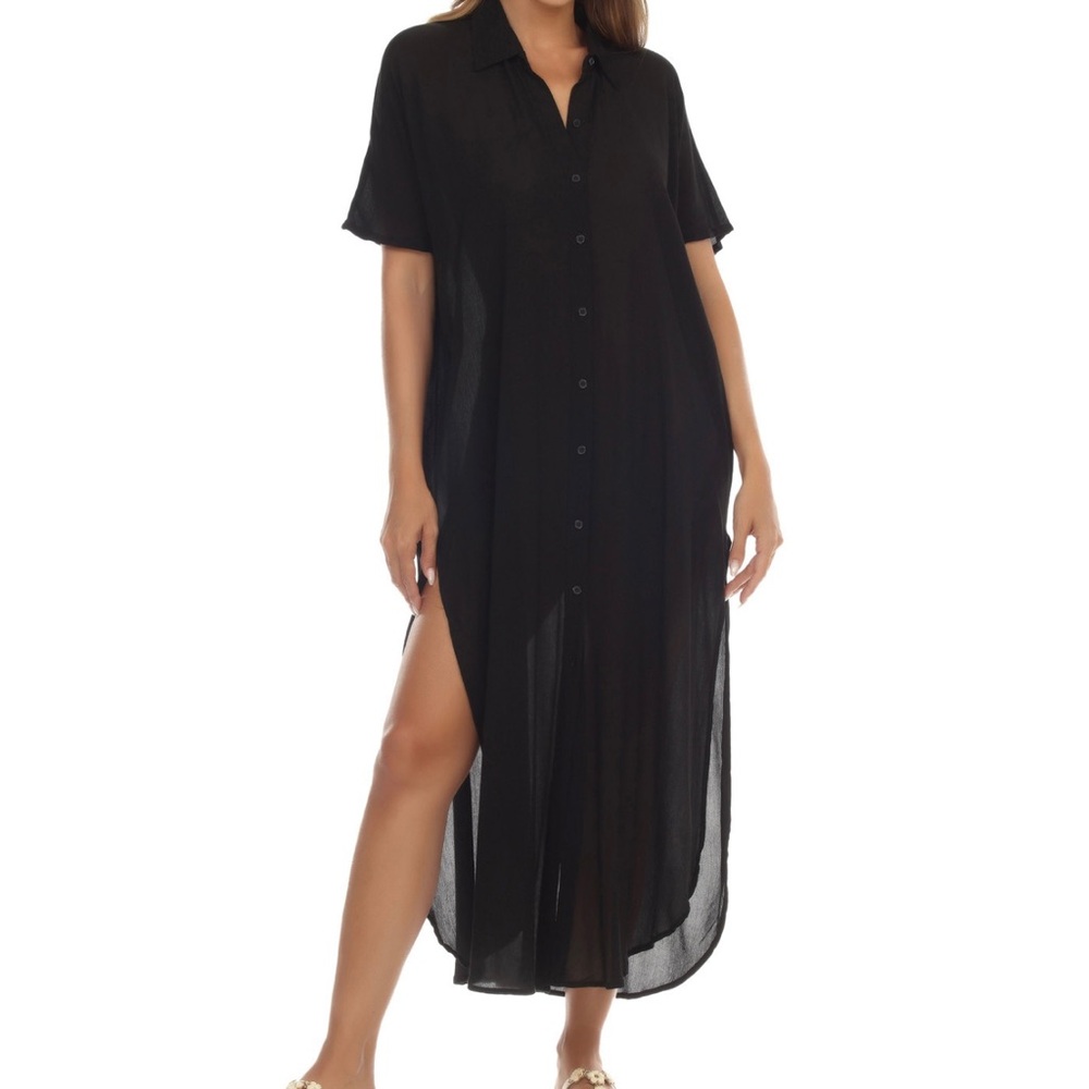 Raviva Women's Button-Down Maxi Dress Cover-Up, size S
